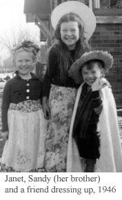 Janet, Sandy (her brother) and a friend dressing up, 1946